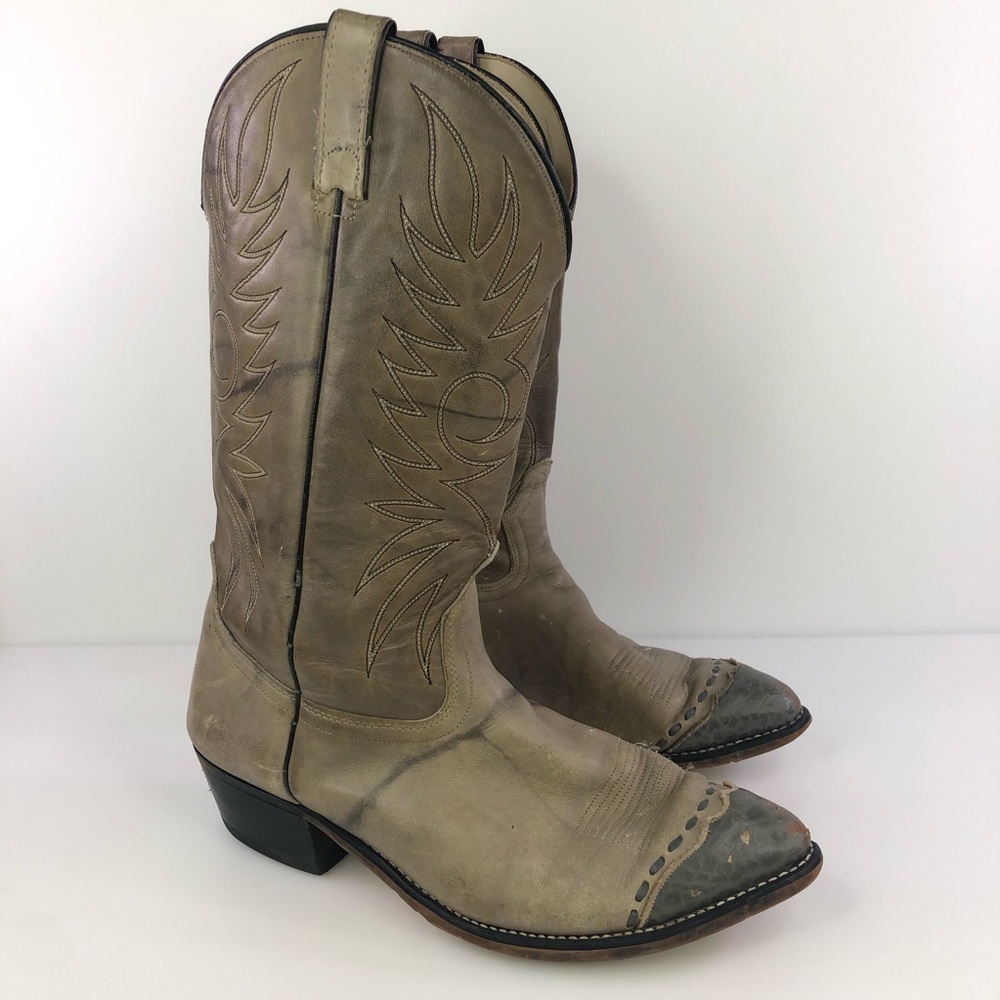 Acme Two Tone Gray Leather Cowboy Western Boots Size 10EW